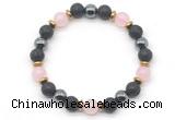 CGB8486 8mm rose quartz,black lava & hematite energy bracelet