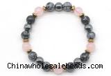 CGB8491 8mm rose quartz, snowflake obsidian & hematite energy bracelet