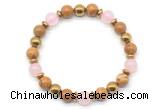 CGB8493 8mm rose quartz, wooden jasper & hematite energy bracelet