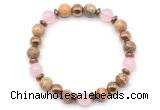 CGB8500 8mm rose quartz, picture jasper & hematite energy bracelet