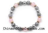 CGB8501 8mm rose quartz, grey picture jasper & hematite energy bracelet
