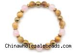 CGB8503 8mm rose quartz, golden tiger eye & hematite energy bracelet