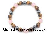 CGB8504 8mm rose quartz, yellow tiger eye & hematite energy bracelet