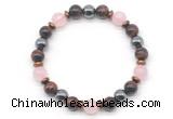 CGB8509 8mm rose quartz, grade AA red tiger eye & hematite energy bracelet