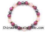 CGB8510 8mm rose quartz, red tiger eye & hematite energy bracelet