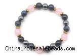 CGB8512 8mm rose quartz, blue tiger eye & hematite energy bracelet