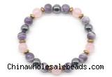 CGB8518 8mm rose quartz, dogtooth amethyst & hematite energy bracelet