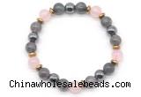 CGB8520 8mm rose quartz, grade A labradorite & hematite energy bracelet