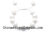 CGB8551 12mm round white howlite adjustable macrame bracelets