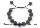 CGB8565 12mm round black lava adjustable macrame bracelets