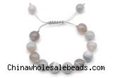 CGB8590 12mm round grey banded agate adjustable macrame bracelets