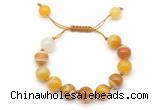 CGB8592 12mm round yellow banded agate adjustable macrame bracelets