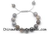 CGB8606 12mm round silver needle agate adjustable macrame bracelets