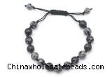 CGB8667 8mm,10mm round snowflake obsidian adjustable macrame bracelets