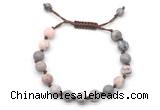 CGB8676 8mm,10mm round pink zebra jasper adjustable macrame bracelets