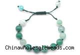 CGB8712 8mm,10mm round green banded agate adjustable macrame bracelets