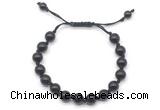 CGB8736 8mm,10mm round black obsidian adjustable macrame bracelets