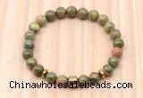 CGB8887 8mm, 10mm unakite, drum & rondelle hematite beaded bracelets