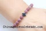 CGB8896 8mm, 10mm pink wooden jasper & cross hematite power beads bracelets