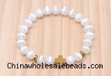 CGB8920 8mm, 10mm tibetan agate, cross & rondelle hematite beaded bracelets