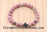 CGB8926 8mm, 10mm pink wooden jasper, cross & rondelle hematite beaded bracelets