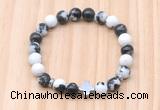 CGB8934 8mm, 10mm black & white jasper, cross & rondelle hematite beaded bracelets