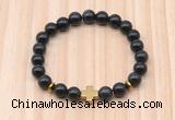 CGB8942 8mm, 10mm black obsidian, cross & rondelle hematite beaded bracelets