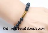 CGB8972 8mm, 10mm black obsidian & rondelle hematite beaded bracelets