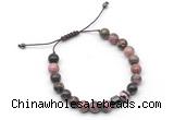 CGB9036 8mm, 10mm rhodonite & drum hematite adjustable bracelets