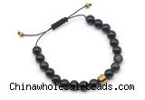 CGB9042 8mm, 10mm black obsidian & drum hematite adjustable bracelets