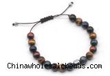 CGB9048 8mm, 10mm colorful tiger eye & drum hematite adjustable bracelets