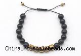 CGB9082 8mm, 10mm black obsidian & drum hematite adjustable bracelets