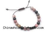 CGB9116 8mm, 10mm rhodonite & rondelle hematite adjustable bracelets