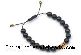 CGB9121 8mm, 10mm black obsidian & rondelle hematite adjustable bracelets
