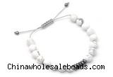 CGB9129 8mm, 10mm white howlite & rondelle hematite adjustable bracelets