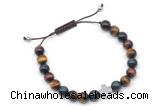 CGB9168 8mm, 10mm colorful tiger eye & cross hematite adjustable bracelets