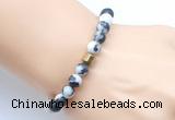 CGB9331 8mm, 10mm matte black & white jasper & drum hematite power beads bracelets