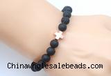 CGB9358 8mm, 10mm black lava & cross hematite power beads bracelets