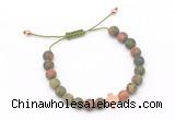 CGB9545 8mm, 10mm matte unakite & cross hematite adjustable bracelets