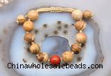 CGB9715 12mm round picture jasper & red jasper adjustable bracelets