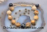 CGB9724 12mm round picture jasper & black banded agate adjustable bracelets