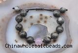 CGB9801 12mm round black labradorite & candy jade adjustable bracelets