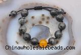 CGB9802 12mm round black labradorite & candy jade adjustable bracelets