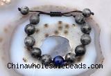 CGB9815 12mm round black labradorite & blue tiger eye adjustable bracelets