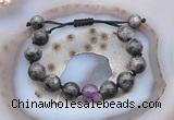 CGB9822 12mm round black labradorite & amethyst adjustable bracelets