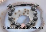 CGB9823 12mm round black labradorite & rose quartz adjustable bracelets