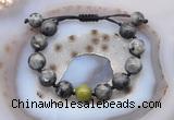 CGB9828 12mm round black labradorite & China jade adjustable bracelets