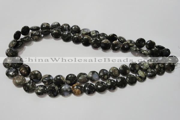 CGE123 15.5 inches 12mm flat round glaucophane gemstone beads