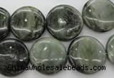 CGH19 15.5 inches 14mm flat round green hair stone beads wholesale