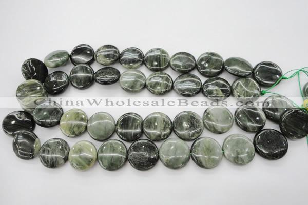CGH22 15.5 inches 20mm flat round green hair stone beads wholesale